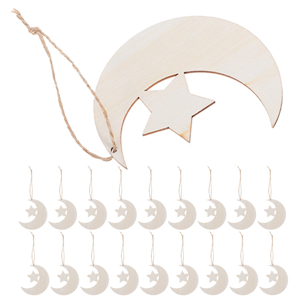 Art And Craft For Nursery - 40個入り、無地の木製ムーン（月）とスター（星）の形、自然な木のスライス、素朴なDIYクラフト装飾品、家庭用、子供部屋、アート作品に。
