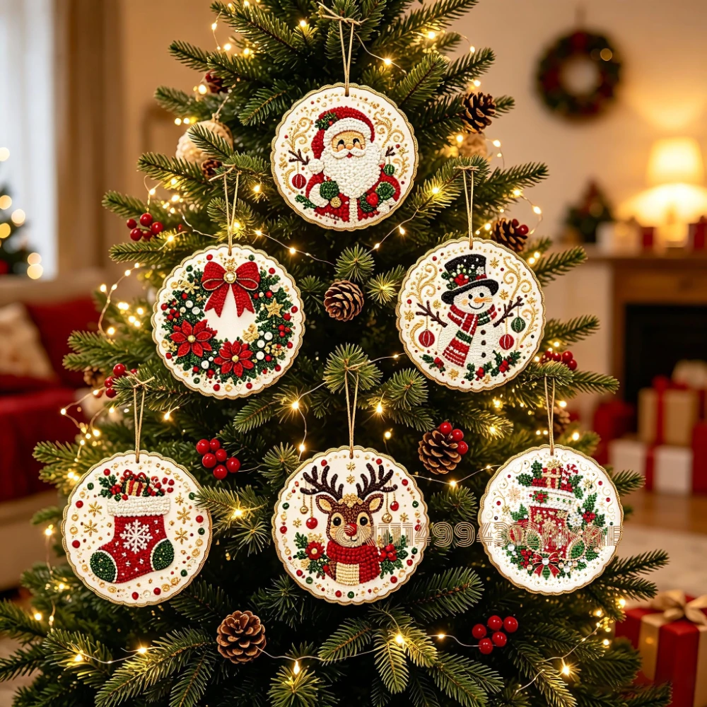 Art Craft Kit - 大人向けのクリスマスオーナメントDIYパールアートキット6個入り。8×8cmのアクリル製で、紐付きの吊り下げ式装飾品。ダイヤモンドアートキットとしても使用可能。