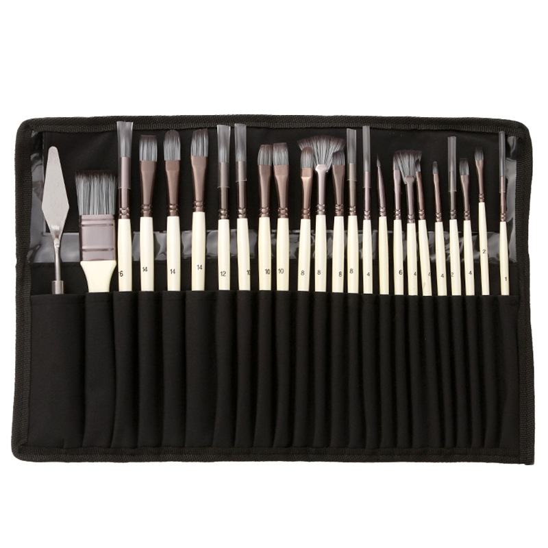 Gouache Paint Set - キャンバス製の収納ケース付き、24本セットの絵筆セット。ナイロン製の毛を使用し、油絵、グワッシュ、水彩画に適した絵筆。大人や学生向け。