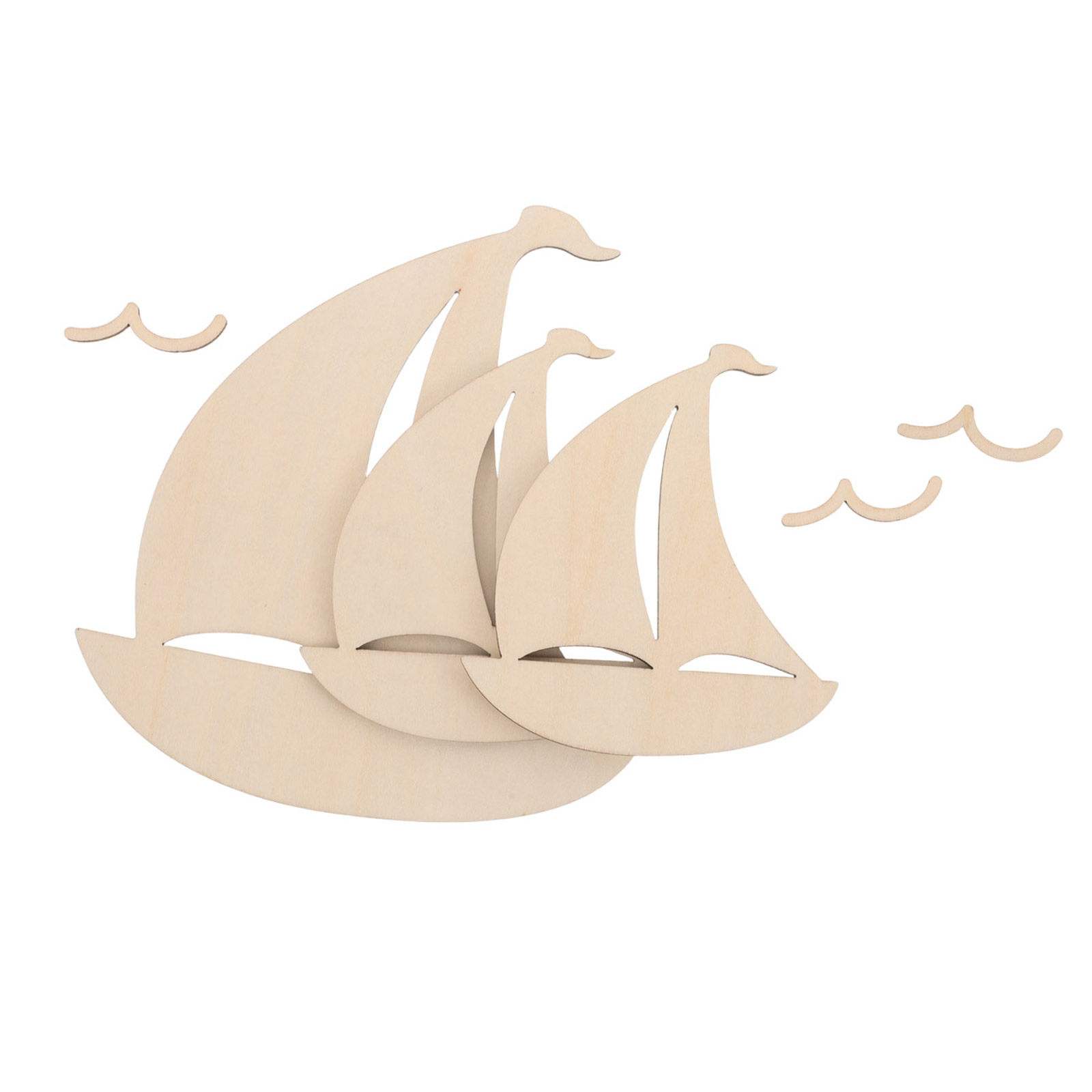 木製の帆船の壁飾り6点セット。未塗装の木製カットアウトで、海 - Art And Craft For Nursery のレビューと価格