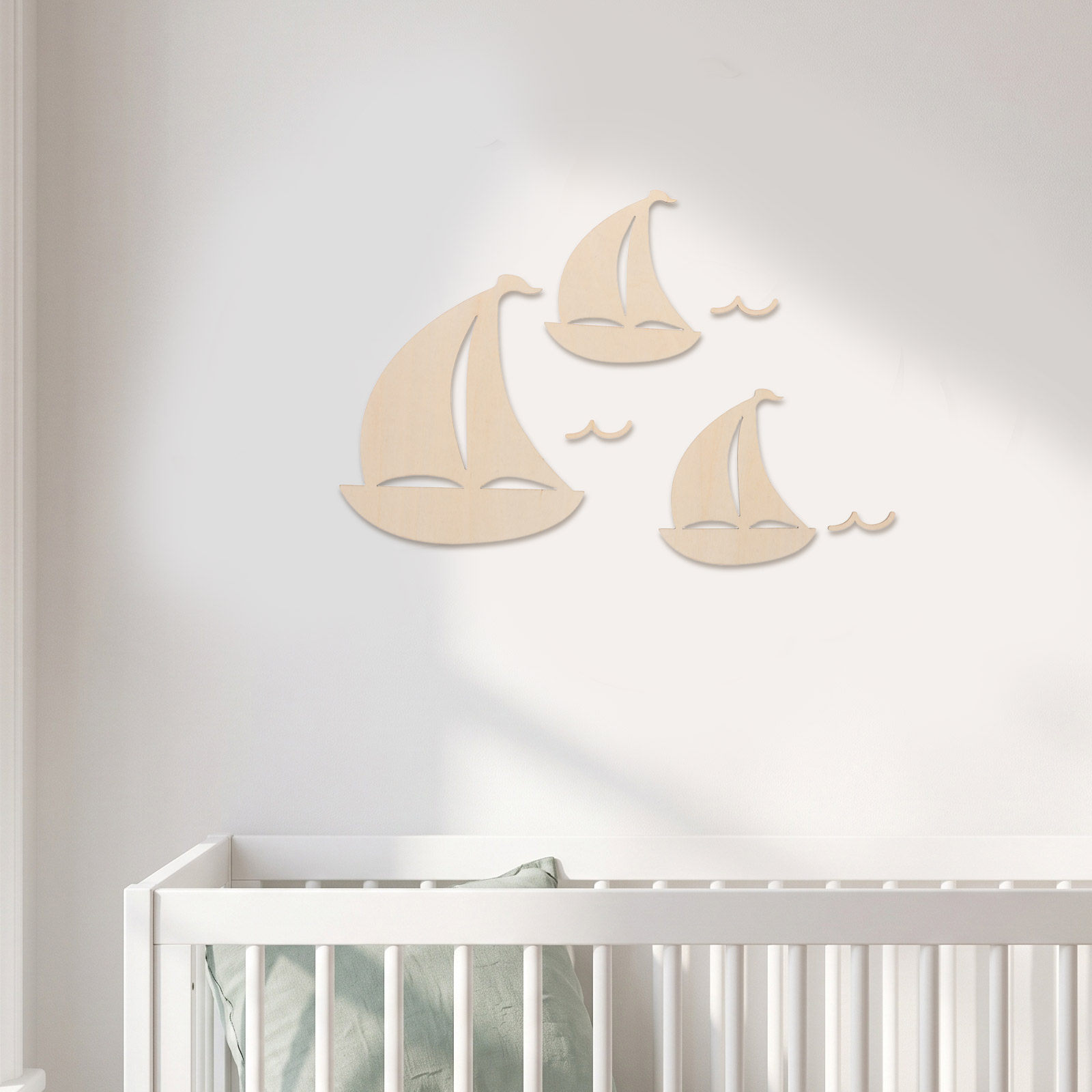 木製の帆船の壁飾り6点セット。未塗装の木製カットアウトで、海 - Art And Craft For Nursery のレビューと価格