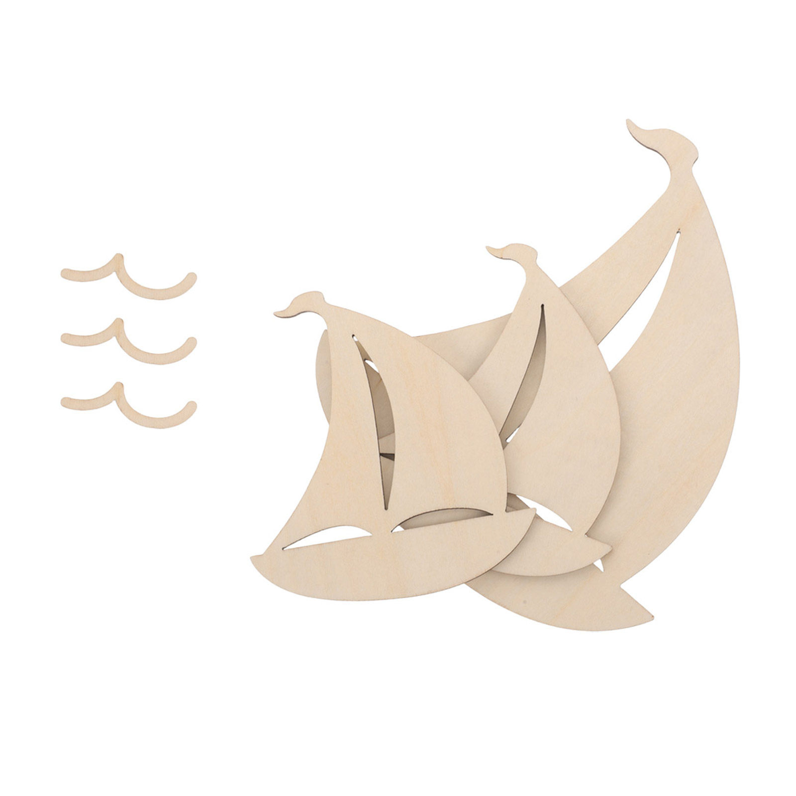 木製の帆船の壁飾り6点セット。未塗装の木製カットアウトで、海 - Art And Craft For Nursery のレビューと価格