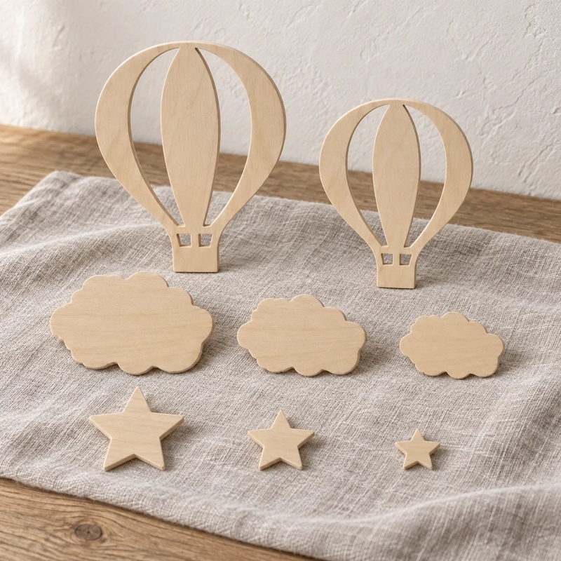 木製 熱気球 ウォール デコレーション 13点セット - 雲 - Art And Craft For Nursery のレビューと価格