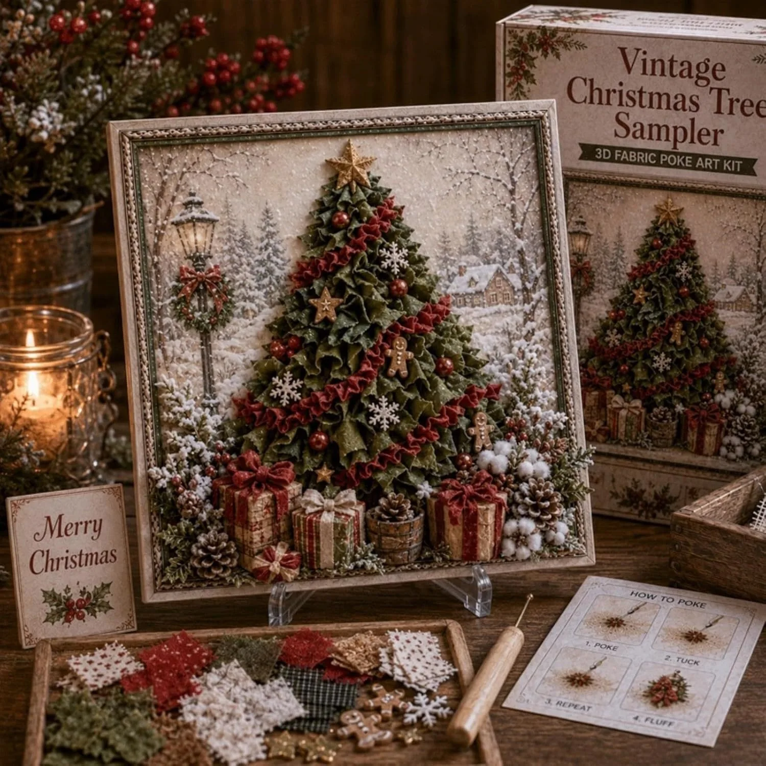 ヴィンテージ風クリスマス柄の布を使った、パンチ刺繍DIYキッ - Art Craft Kit のレビューと価格