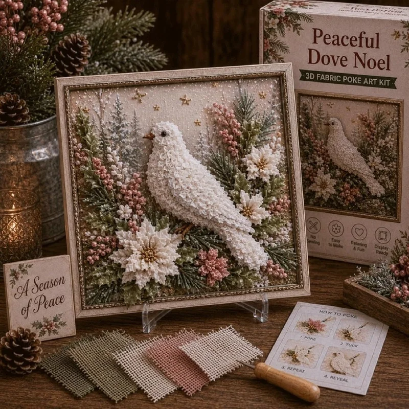 ヴィンテージ風クリスマス柄の布を使った、パンチ刺繍DIYキッ - Art Craft Kit のレビューと価格