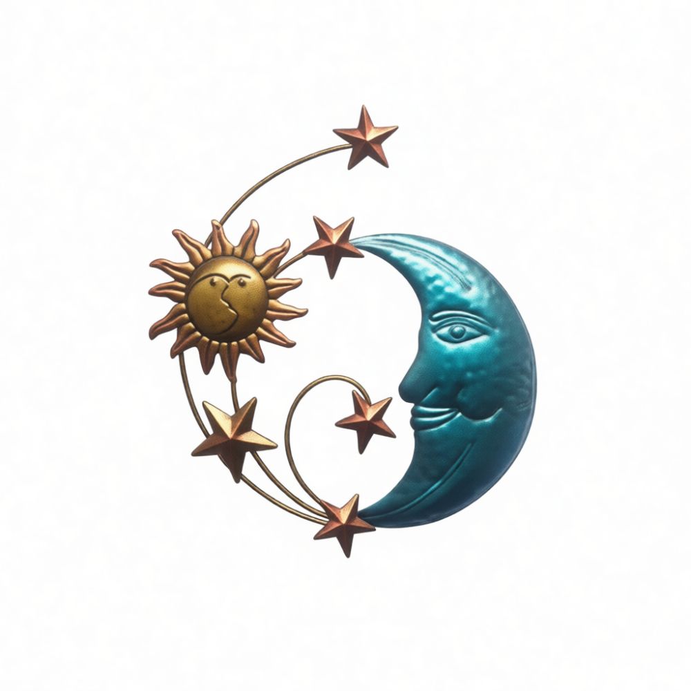 手作りの鉄製ムーンフェイス壁飾り。3Dの太陽と星の彫刻で、寝 - Art And Craft For Nursery のレビューと価格